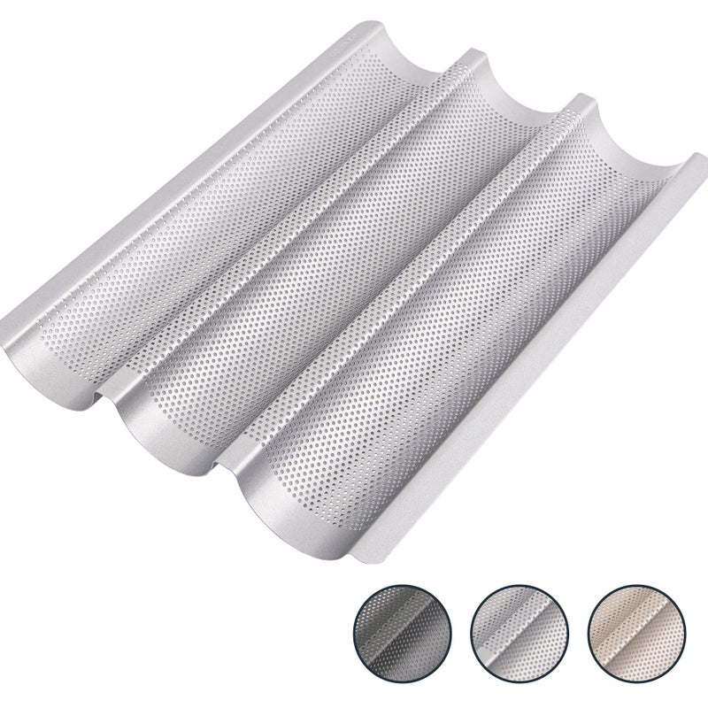 GOURMEO Baguette Baking Tray 3 baguettes 38 x 245 cm nonstick perforated pan  2 Year Satisfaction Guarantee  bread crisping tray bread baking mould perfectly bakes frenchbread breadstick and bread rolls with delicious crispy crusts