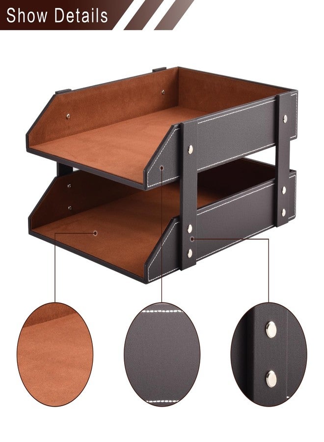 XNONE Leather Desk File Supply Organizer,Stackable Office File Document Tray for Files, Folder, Stationery, Magazine, Newspaper, Mail, Home Sundries Desktop Organization Holder(Coffee) - Image 4
