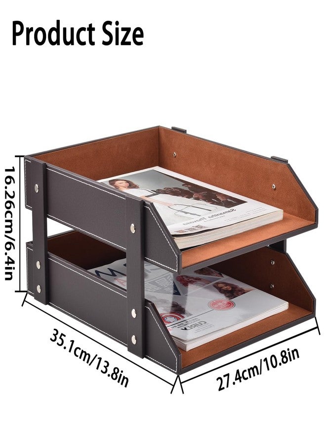 XNONE Leather Desk File Supply Organizer,Stackable Office File Document Tray for Files, Folder, Stationery, Magazine, Newspaper, Mail, Home Sundries Desktop Organization Holder(Coffee) - Image 2