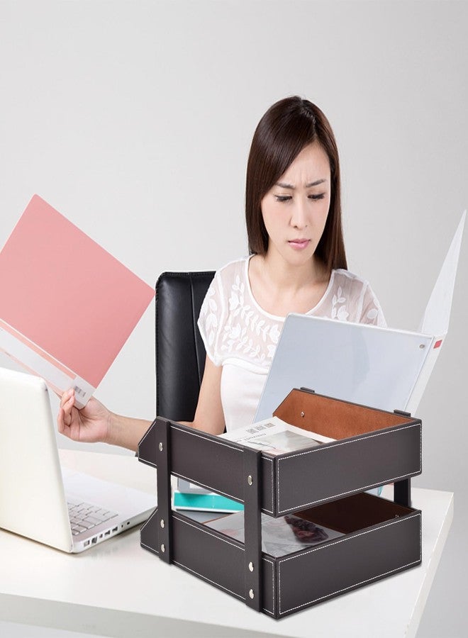 XNONE Leather Desk File Supply Organizer,Stackable Office File Document Tray for Files, Folder, Stationery, Magazine, Newspaper, Mail, Home Sundries Desktop Organization Holder(Coffee) - Image 3