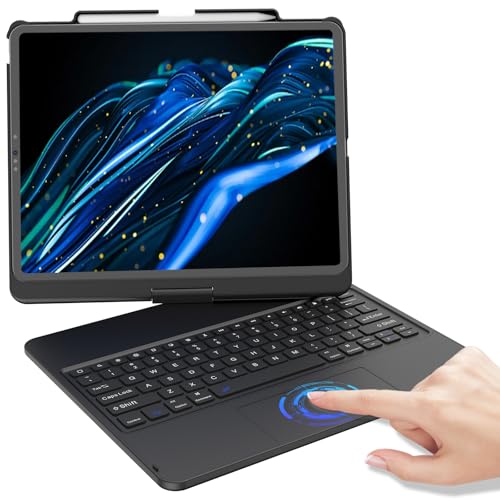 KBCASE Touch Keyboard Case for iPad Air 13 inch (M3/M2, 2025/2024)/for iPad Pro 12.9 inch 3rd/4th Gen 2018/2020, 360°Rotatable Case with Touchpad & Pencil Holder for iPad Air 13 inch/Pro 12.9 (Black) - Image 1