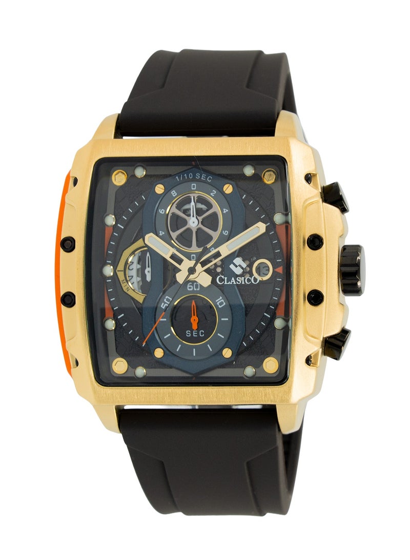 Clasico ساعة كرونوغراف للرجال من إندورانس - إصدار الأسود والذهبي | حركة كوارتز ي121 ذات 6 عقارب | قرص مستطيل مقاوم للماء | حزام سيليكون أصلي - Image 3