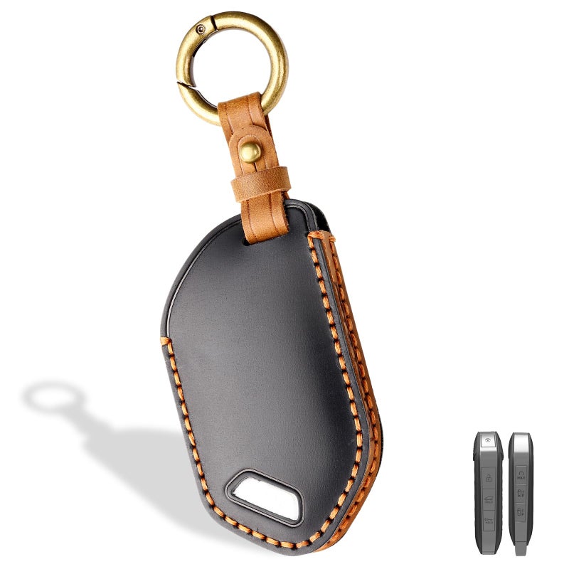 Aoocar 7Button Leather Key Fob Cover Compatible with Kia Telluride EV5 2023 2024 2025 No Screw Design Retro Style Smart Key Holder Protector7 Button Black