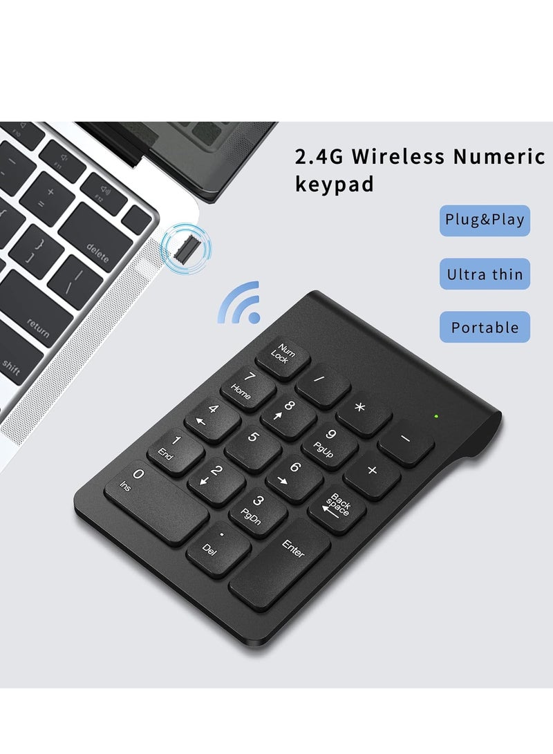 لوحة مفاتيح رقمية لاسلكية، لوحة ارقام لاسلكية محمولة سيمتيك 2.4G مع مستقبل USB، لوحة مفاتيح صغيرة 18 مفتاح للابتوب والنوت بوك والكمبيوتر المكتبي وسيرفيس برو - اسود - Image 2