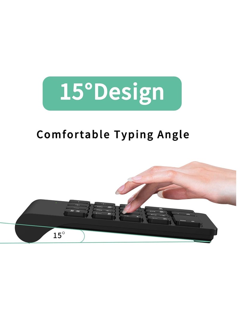 لوحة مفاتيح رقمية لاسلكية، لوحة ارقام لاسلكية محمولة سيمتيك 2.4G مع مستقبل USB، لوحة مفاتيح صغيرة 18 مفتاح للابتوب والنوت بوك والكمبيوتر المكتبي وسيرفيس برو - اسود - Image 3