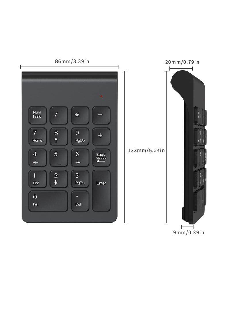 لوحة مفاتيح رقمية لاسلكية، لوحة ارقام لاسلكية محمولة سيمتيك 2.4G مع مستقبل USB، لوحة مفاتيح صغيرة 18 مفتاح للابتوب والنوت بوك والكمبيوتر المكتبي وسيرفيس برو - اسود - Image 5