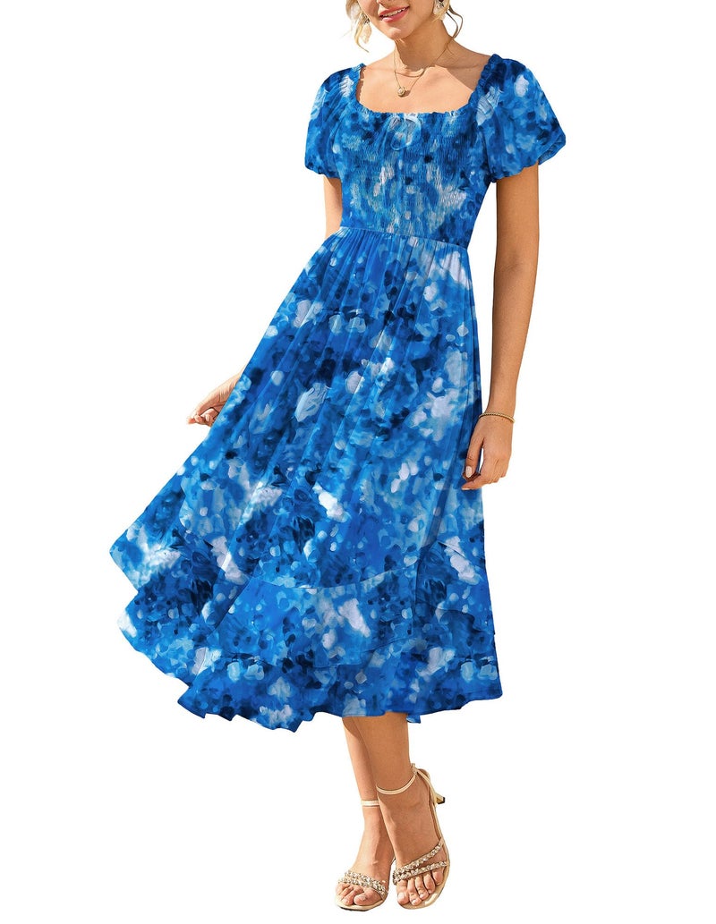 GRACE KARIN Womens Summer Floral Maxi Dress 2026 Flowy Wedding Guest Dress A Line Boho Dresses Fashion Clothing with Pockets Blue Floral 2XL - Image 1