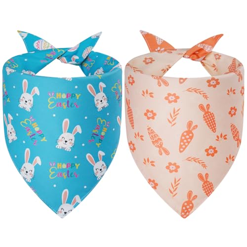 Agroon Easter Dog Bandanas Large 2PCS, 4 Pattern Colorful Scarf for Boy and Girl, Triangle Reversible Bibs Breed for Puppy Cats Pets - Image 2