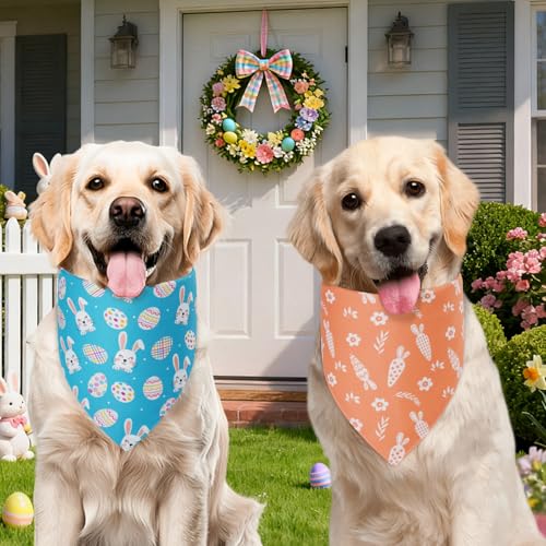 Agroon Easter Dog Bandanas Large 2PCS, 4 Pattern Colorful Scarf for Boy and Girl, Triangle Reversible Bibs Breed for Puppy Cats Pets - Image 4