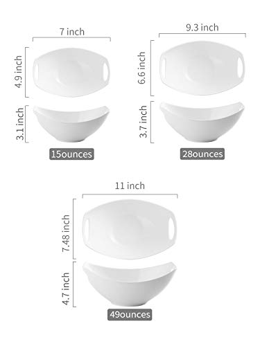 LAUCHUH Serving Bowls with Handles, Porcelain Serving Dishes White Nesting Bowls Mixing Bowl Set Salad Bowls for Entertaining, Party, Thanksgiving, Christmas, Baby Shower, Set of 3, 15/28/49 oz - Image 2