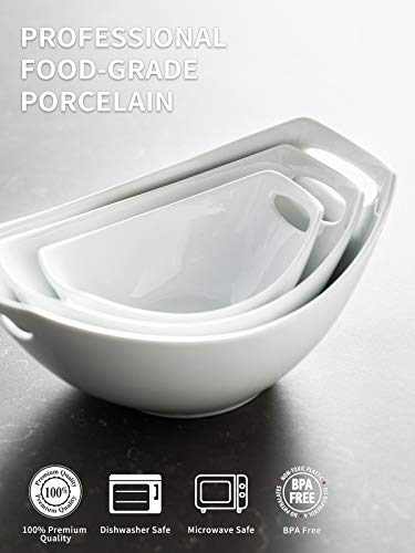 LAUCHUH Serving Bowls with Handles, Porcelain Serving Dishes White Nesting Bowls Mixing Bowl Set Salad Bowls for Entertaining, Party, Thanksgiving, Christmas, Baby Shower, Set of 3, 15/28/49 oz - Image 3