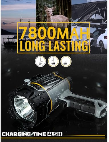 Durapower Boat Spotlight Flashlight, High Lumen IP67 Waterproof Super Bright Rechargeable Spotlight, Long Lasting Flashlight,1148ft Range Portable Handheld Spot Light Outdoor for Marine Boat Hunting - Image 3