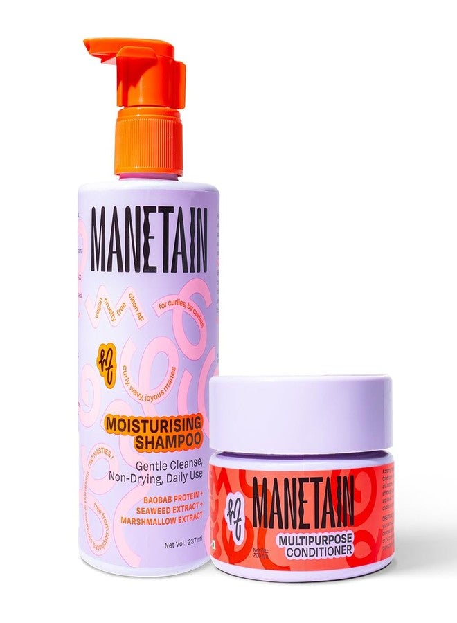 MANETAIN Beginner Basic Bundle | Moisturising Shampoo 237ml & Multipurpose Conditioner 200gm | Protein/Moisture Balanced for Curly, Wavy & Frizzy Hair | Frizz Control, Hydrating, Strengthening, Curl Enhancing | CG Friendly - Image 1