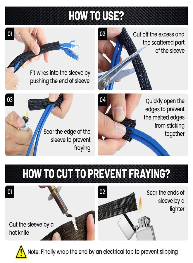 RED WOLF أكمام كابلات ريد وولف، مقاس 1/4 بوصة × 10 أقدام، لتنظيم الأسلاك، غلاف سلك مضفر، غطاء حماية، غطاء كابلات مرن ذاتي الالتفاف، مناسب للسيارات والمنازل والمكاتب، مقاوم للخدش ودرجات الحرارة العالية، أسود اللون - Image 5