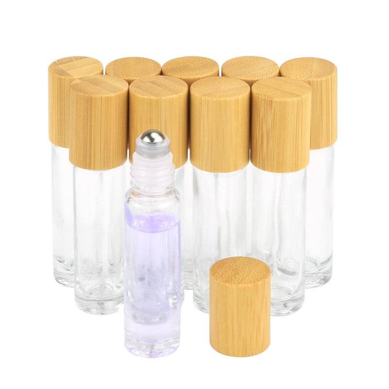 Wresty 10ml13oz Roll On Bottles10 Pack Glass Roller Bottles Essential Oil Bottles Perfume Cosmetic Sample Bottles With Stainless Steel Roller BallBamboo Lids