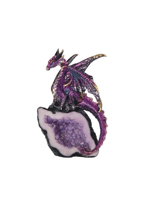 ICE ARMOR 5.5" H Purple Dragon Guarding Faux Crystal Cave Statue Fantasy Decoration Figurine 