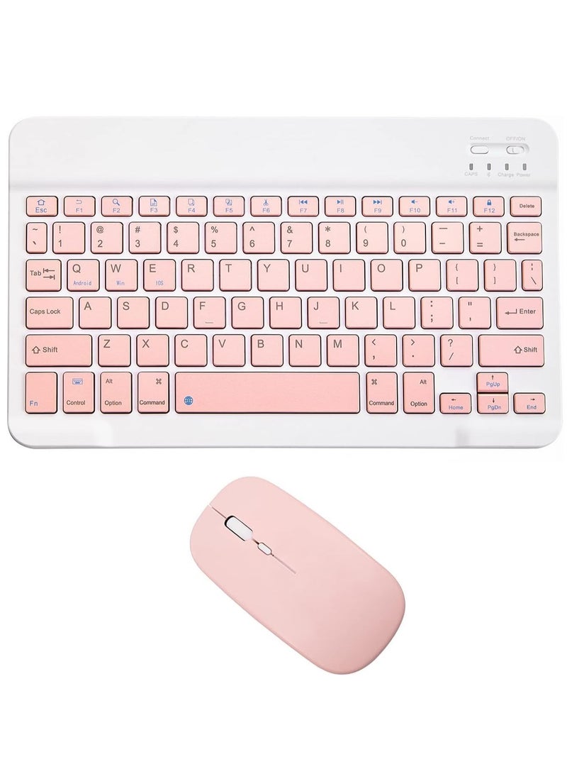 ELTRAZONE Rechargeable Bluetooth Keyboard and Mouse Combo Ultra-Slim Portable Compact Wireless Mouse Keyboard Set for Android Windows Tablet Cell Phone iPhone iPad Pro Air Mini, iPad OS/iOS (Pink) - Image 1