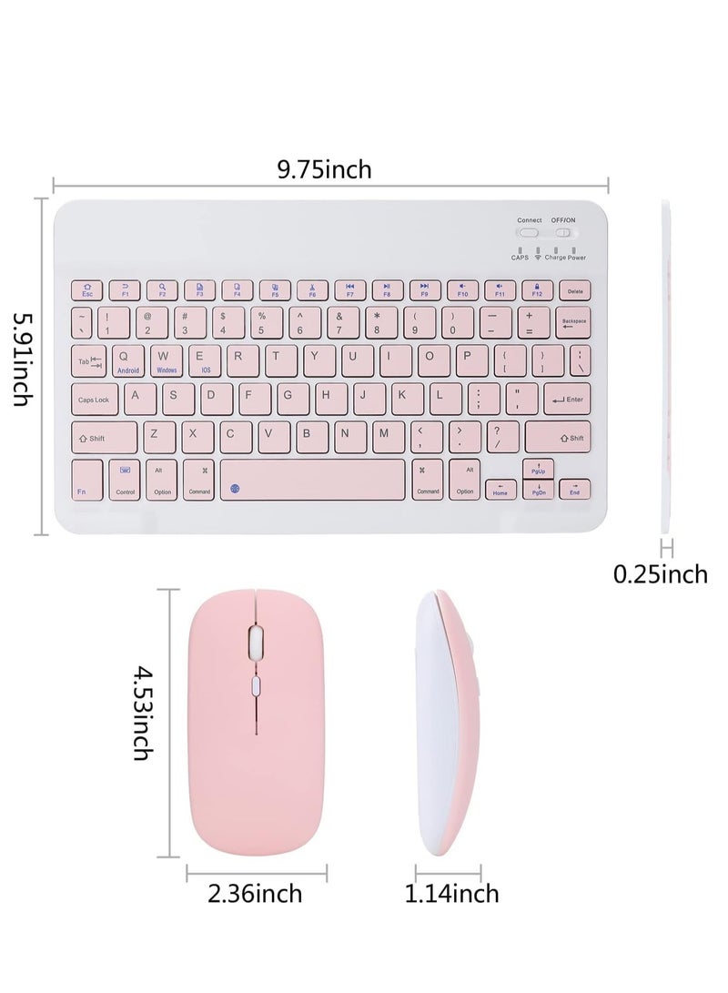 ELTRAZONE Rechargeable Bluetooth Keyboard and Mouse Combo Ultra-Slim Portable Compact Wireless Mouse Keyboard Set for Android Windows Tablet Cell Phone iPhone iPad Pro Air Mini, iPad OS/iOS (Pink) - Image 3