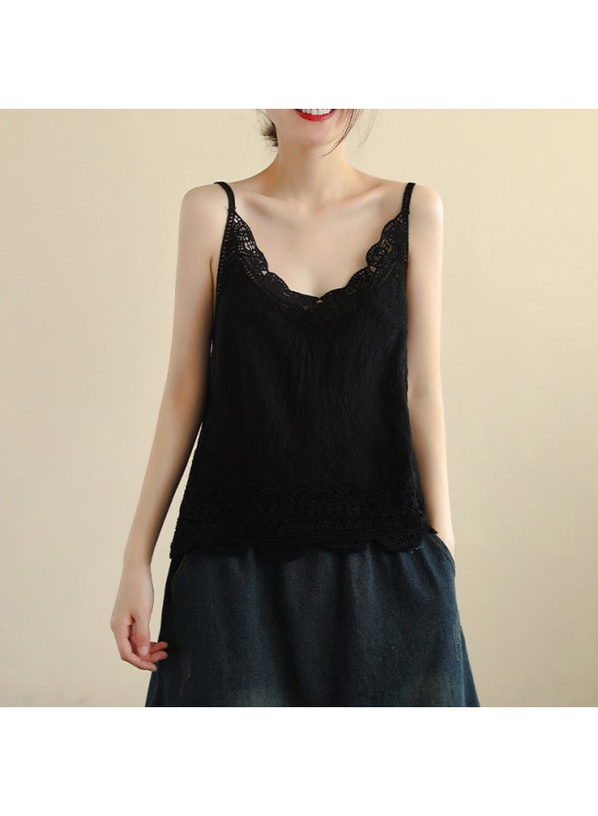 French Sweet Lace Crochet Hollow Camisole Summer New Loose Slimming Inner And Outer Top