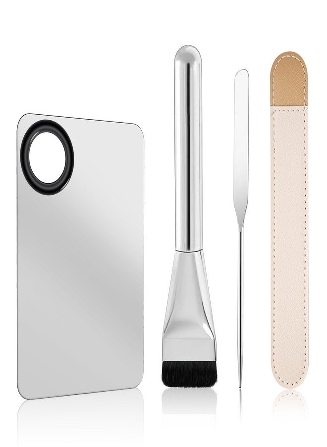 KissDate Makeup Mixing Palette with Foundation Brush and Spatula, Stainless Steel Makeup Palette Tray Mixer Nail Art Palette Mixing Tray - Image 1