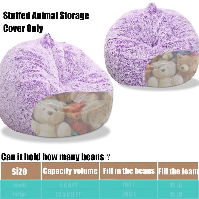 Kisoy Fluffy Stuffed Animal Storage Bean Bag Chair Cover (No Filler), Faux Fur Comfy Bean Bag Cover for Organizing Plush Toys or Textile, for Adults Teens Kids Girls, Lavender - Image 4