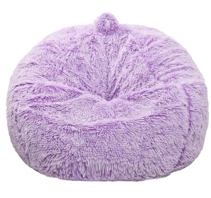 Kisoy Fluffy Stuffed Animal Storage Bean Bag Chair Cover (No Filler), Faux Fur Comfy Bean Bag Cover for Organizing Plush Toys or Textile, for Adults Teens Kids Girls, Lavender - Image 2