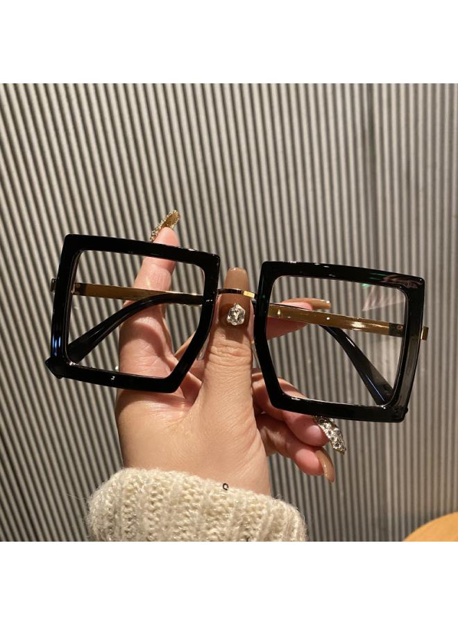 Rough Frame Square Black Anti-blue Light Glasses Frame Women's Plain Artifact Xiaohongshu Internet Celebrity Personality Slimming Glasses Men's Fashion