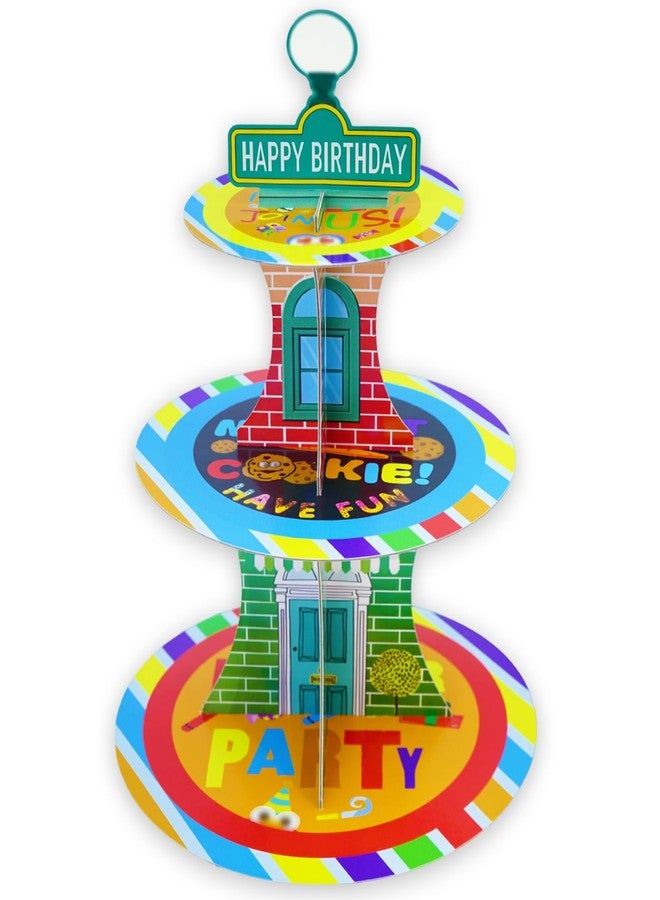 XCX Cartoon Birthday Cupcake Stand, 3 Tier Paper Red Brick Wall Themed Cupcake Rack Birthday Party Decorations for Baby Shower Boys Girls Party Supplies, Colorful Cupcake Tower Dessert Stand - Image 1
