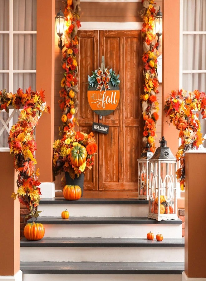 Apear1 Hello Fall Wreath Door Sign, Fall Wooden Pumpkin Hanging Sign for Front Door with Bow, Fall Decorations for Home Rustic Farmhouse Outdoor Porch Wall Window Decor (Hello Fall) - Image 2