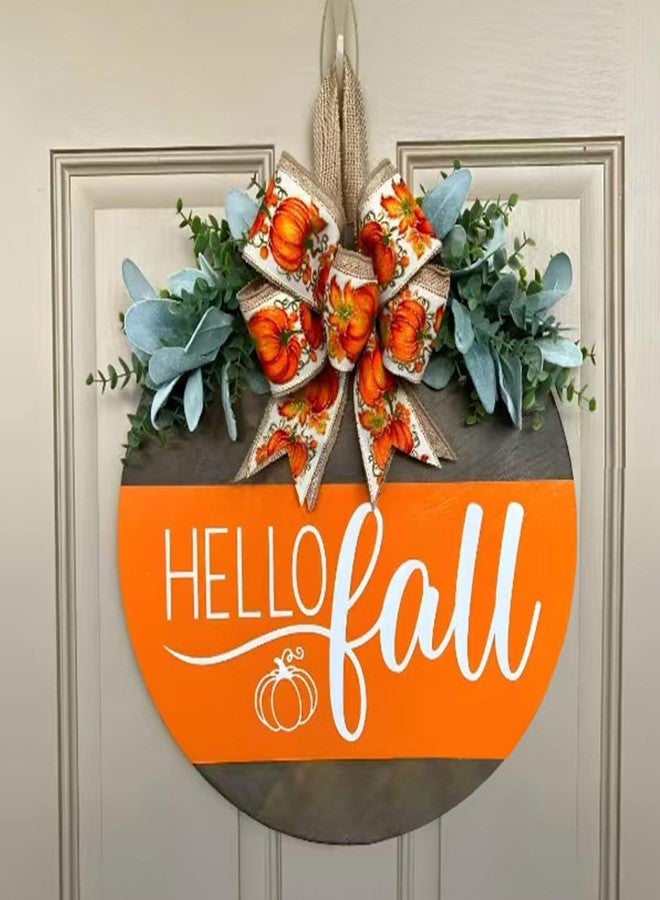 Apear1 Hello Fall Wreath Door Sign, Fall Wooden Pumpkin Hanging Sign for Front Door with Bow, Fall Decorations for Home Rustic Farmhouse Outdoor Porch Wall Window Decor (Hello Fall) - Image 1