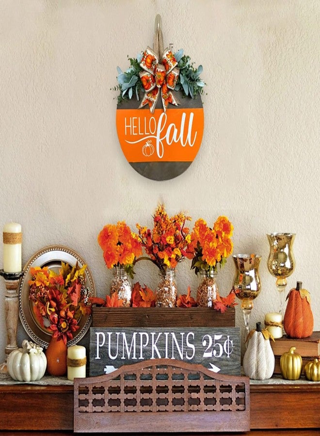 Apear1 Hello Fall Wreath Door Sign, Fall Wooden Pumpkin Hanging Sign for Front Door with Bow, Fall Decorations for Home Rustic Farmhouse Outdoor Porch Wall Window Decor (Hello Fall) - Image 5