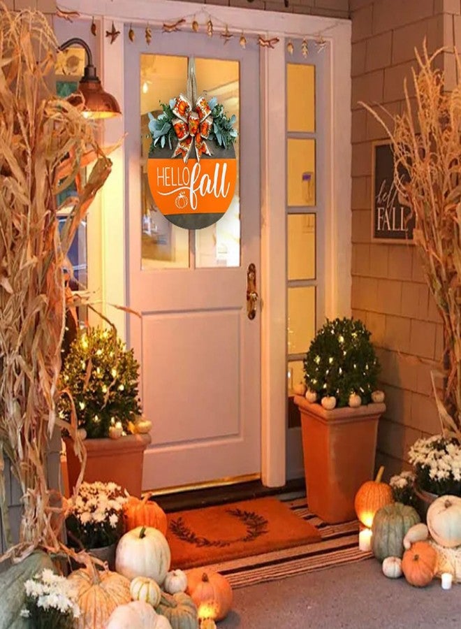 Apear1 Hello Fall Wreath Door Sign, Fall Wooden Pumpkin Hanging Sign for Front Door with Bow, Fall Decorations for Home Rustic Farmhouse Outdoor Porch Wall Window Decor (Hello Fall) - Image 3