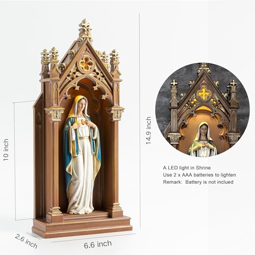 BC BUILDCLASSIC BC Catholic Immaculate Heart of Mary Statue Virgin Mary Sculpture 149 H Blessed Tabletop Shrine with LED Light Religious Gift for Mothers Day Renaissance Sculpture Handpainted by Buildclassic - Image 3
