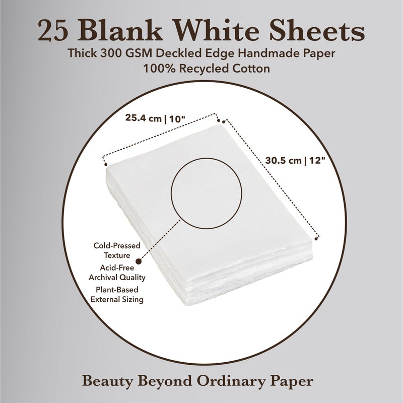 Wanderings Handmade White Deckle Edge Blank Paper - 10x12â€ - Recycled - Pack of 25 - Watercolour/Mixed Media Paper - Artwork Posters Signs Menus Invitations - Extra Thick 300 GSM - Large - Image 2
