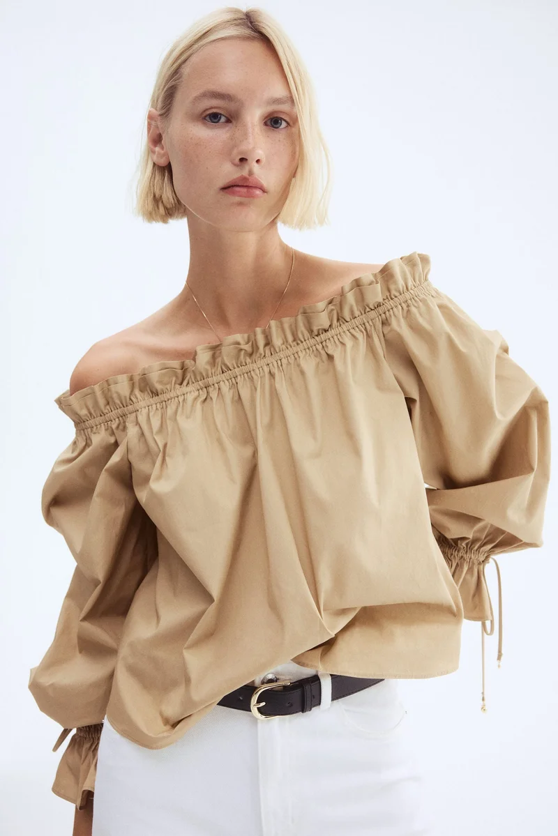 H&M Off-the-shoulder poplin blouse