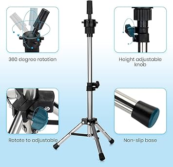 Buachois Wig Stand TripodWhite Mannequin Head Holder Height Adjustable Beauty Tripod Training Head Stand Holder Wig Display for Hairdressers Salons Cosmetologists 118in23in - Image 4