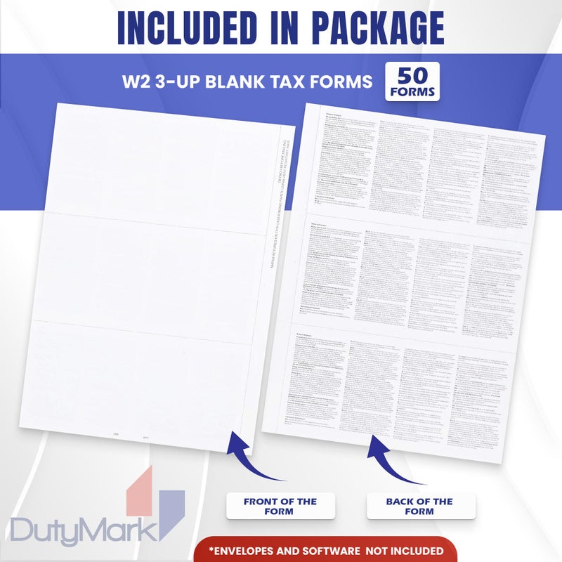 Dutymark W2 Forms Blank 3 Up Tax Forms 2025, W2 Perforated Paper With Back Instructions For 50 Employees,Works with Laser or Inkjet Printers | Great for QuickBooks and Accounting Software - Image 2