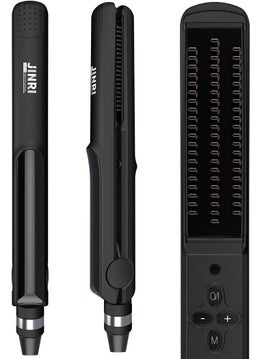JINRI 3 IN 1 Heated Styling Tool Straightening Brush Crimper  Flat Iron for Smooth AntiFrizz Hair  Electric Hot Brush for Styling Black 