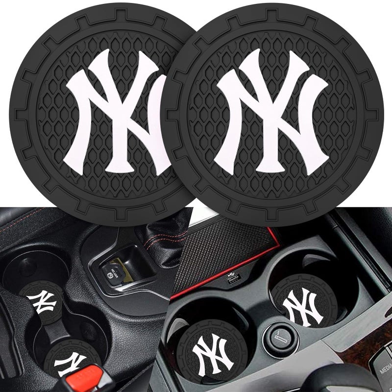 Kaleduo 2PCS Car Cup Holder Coaster,Auto Cup Holder Insert Coaster for New York Yankees Baseball Fans, Non-Slip Car Drink Holder Mat, Interior Accessories, NY Yankees - Image 1