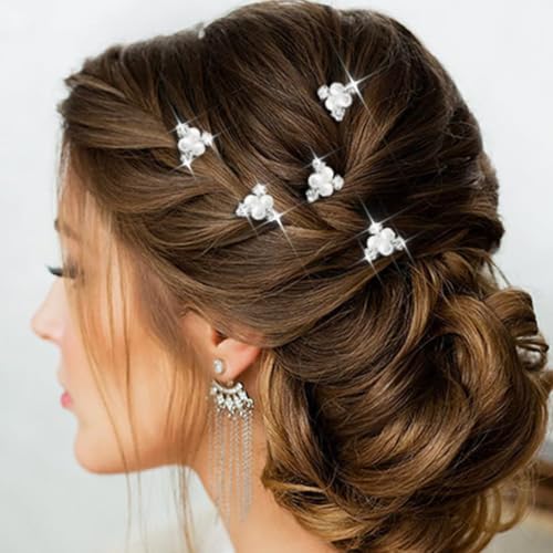 Asooll Pearl Rhinestone Hair Pins Silver Decorative Hair Pieces Crystal Bridal Wedding Hair Accessories for Women(Pack of 5) - Image 1