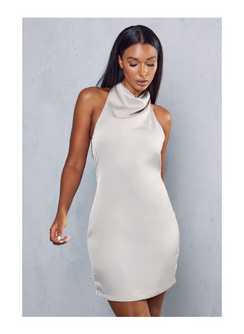 Satin Cowl Open Back Mini Dress