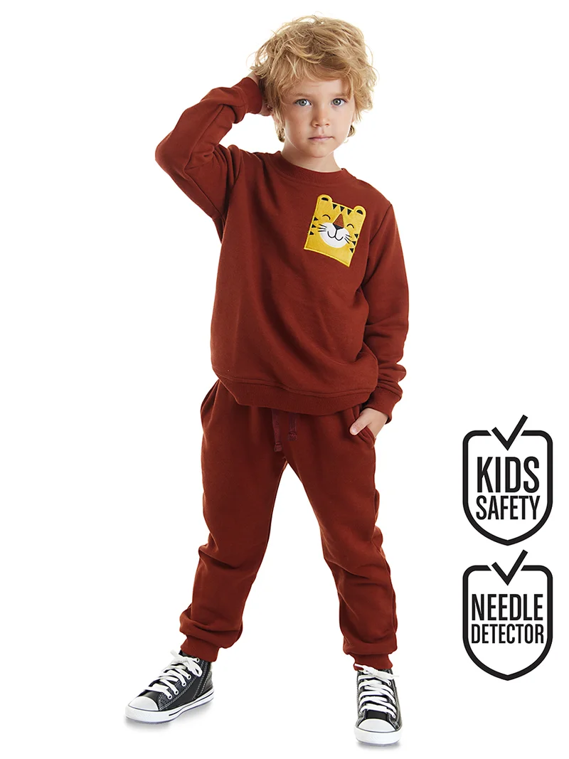 Denokids Tiger Boy Burgundy Tracksuit