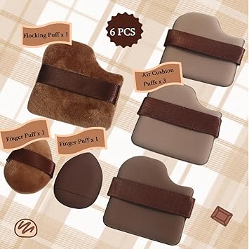KARLOR 6 Pcs Makeup Powder Puff Set 3 Air Cushion Puffs 1 Flocking Puff 2 Finger Puffs for Wet and Dry Makeup Cosmetic Sponge Latex Velvet Puff for Foundation Loose Powder - Image 3
