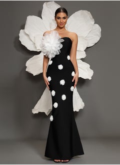 Meilun Women's Black Strapless 3D Floral Evening Dress  - Image 1