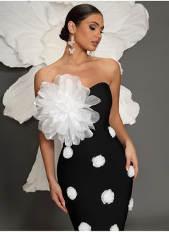 Meilun Women's Black Strapless 3D Floral Evening Dress  - Image 3