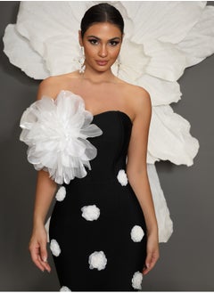 Meilun Women's Black Strapless 3D Floral Evening Dress  - Image 4