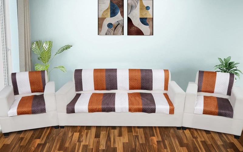AMAZE ATTIRES Printed Sofa Seat Cover for 5 Seater with Heavy Antiskid Backing & Easily Machine Washable Sofa Seat Runner for Couch - (27 x 24 Inches - 4 Pieces, 27 x 72 Inches - 2 Piece) Stripes - Image 1