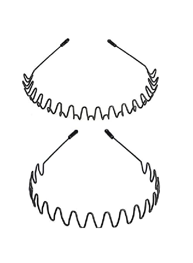 WantGor Metal Headbands For Women Men 2 Pack Fash Unisex Black Hairband Sports Headwear Hair Hoop Hair Accessories For Home Outdoor - Image 2