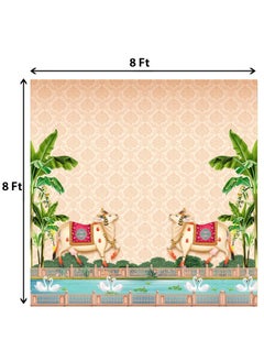 DHARA CREATION Dhara Creation Sacred Cow Dhenu 8ft 8ft Backdrop Curtain Cloth Pooja Decoration for Festivals and Celebrations Washable Fabric  - Image 2