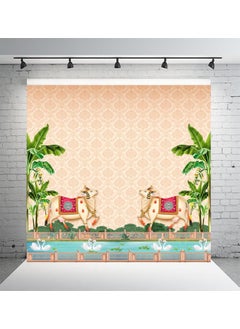 DHARA CREATION Dhara Creation Sacred Cow Dhenu 8ft 8ft Backdrop Curtain Cloth Pooja Decoration for Festivals and Celebrations Washable Fabric  - Image 1